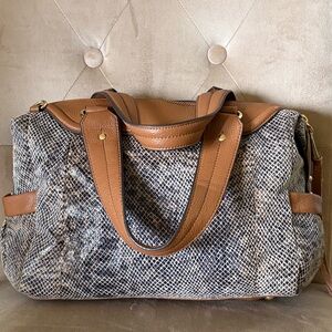 AIMEE KESTENBERG Brown Leather Handbag with Snake Skin Detail and Gold Hardware